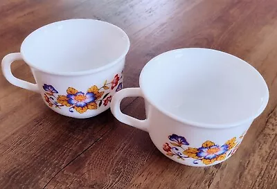 Vintage - Set Of 2 Arcopal France Milk Glass Coffee Mugs/Teacups Floral Pattern  • $34.95