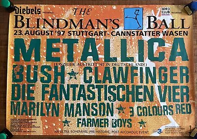 1997 Metallica Marilyn Manson Bush Blindmans Ball Festival Poster Euro Tour VTG • $49.99