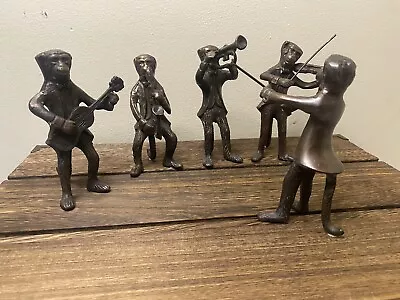 Monkey Orchestra Musical Instrument Band Set Of 5 Bronze Figurines Vintage • $59