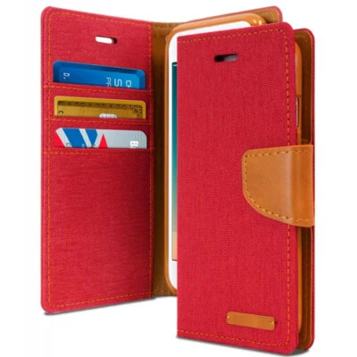 $7.19 • Buy For IPhone 8 Plus 6s 7 Plus SE Leather Wallet Case Denim Canvas Card Cover