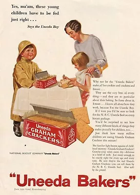 1930 Uneeda Graham Crackers Vintage Original Print Ad Boy Trench Mother Daughter • $6.99