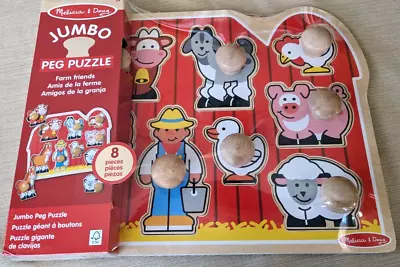 Melissa & Doug Farm Animals Jumbo Wooden Peg Knob Puzzle Learning Toy Sealed NIB • $10.50
