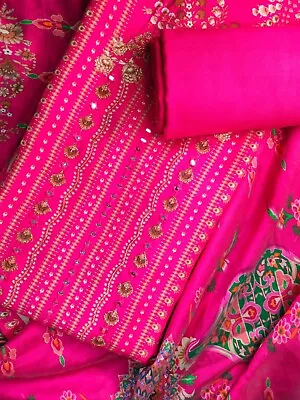 Indian Bridal Pakistani Pink Muslin Kurti With Organza Dupatta Unstitched Suit • $70.20
