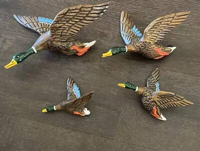 4 Vintage Wood Flying Ducks Mallards Wall Hanging Hunting Decor Lodge Camp • $36