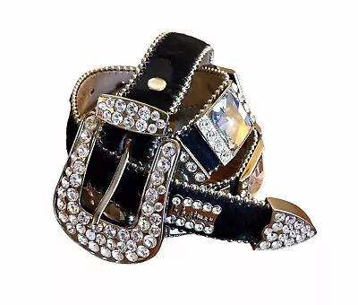 BB SIMON Big Block Swarovski Crystal Rhinestone Belt Black Pony Hair Sz XL • $375