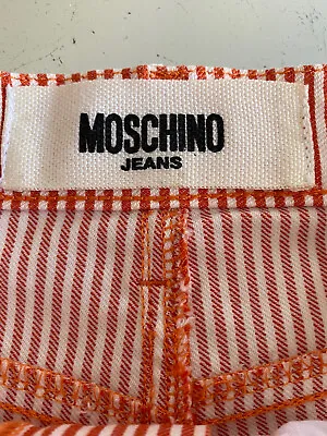 Vintage 90s Moschino Jeans Denim Striped Skirt Red Rare Size 12 • $119