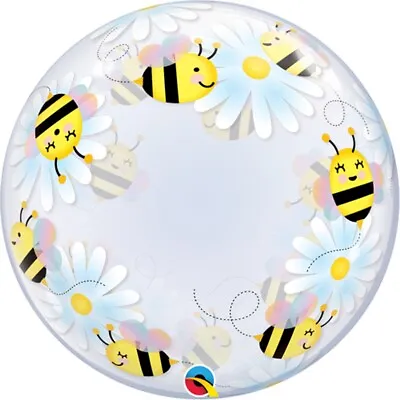 Qualatex 24  Deco Bubble Balloon Sweet Bees & Daisies Stretchy Plastic Party • £4.99