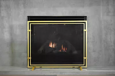 Gold Fireplace Screen Single Panel Iron Gold Metal Fire Place Standing Gate 39in • $99.95