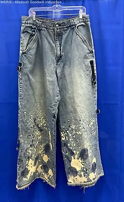 Chor Men Medium Bleached Distressed Wide Leg Buckle Detail Jeans - Size 36/29 • $12.99