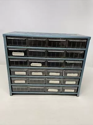 Vintage 24 Drawer Blue Metal Small Parts Bin 12.5x10.75x6” USA • $44.99