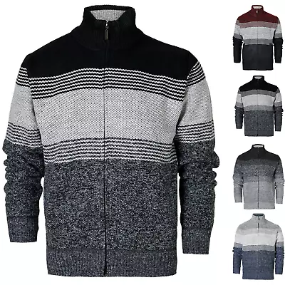 Mens Zip Up Cardigan Lined Design Funnel Neck Jumper Knitted Sweater (2370311) • £17.95