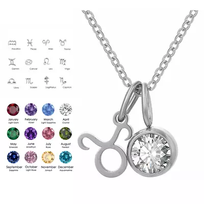 12 Constellation/Birthstone Silver Necklace Jewellery Zodiac Star Sign Horoscope • £13.99