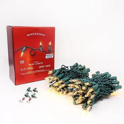 PHILIPS Christmas Light 100 Mini Clear Bulb String Green Wire Warm White 25 Ft • $7.98