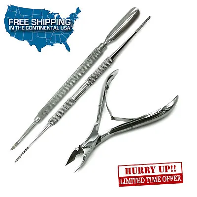 Cuticle Nipper Cuticle Pusher Dual Sided Nail File 3 Pc Podiatrist Instruments • $9.99