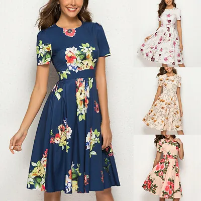 Women Vintage Floral A-line Dress Ladies Summer Evening Little Party Swing D # • $4.98