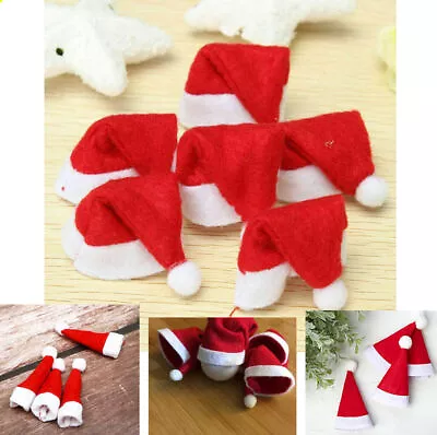 40 Pack Mini Santa Hat Christmas Cup Wine Glass Bottle Hats Top Cover Decoration • £5.99