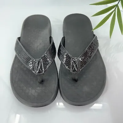 £38.41 • Buy Vionic Orthaheel Tide Sandals Women 7 Black Sequin Thong Comfort Shoes Casual