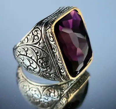 925 Sterling Silver Handmade Men's Ring With Purple Amethyst Stone • $63