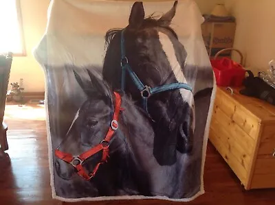 Sherpa Backed Horse Mare And Foal Theme Picture Blanket Throw 4’ X 5’ /48” X 60” • $8.99