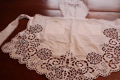 Vintage Cotton Apron White Loaded W Cut Work! • $4.99