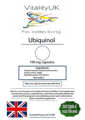 VitalityUK | Ubiquinol - 100MG - HIGH STRENGTH CAPSULES - 60 • £10.99