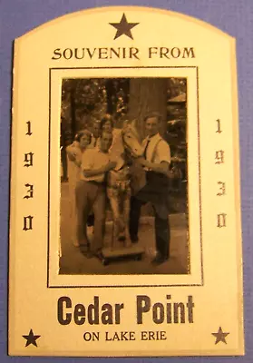 1930 Cedar Point Lake Erie Ohio Photo Of People Standing By Carved Horse • $25