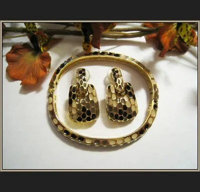 St John 24k GP & Enamel Matching Bangle Bracelet W Matching Earrings. • $124.99