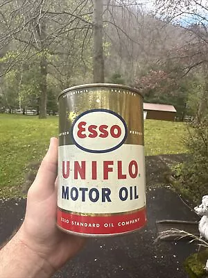 RARE Esso UniFlo Motor Oil Can Quart Oil Can Esso Standard Oil Gas Oil Full • $0.99