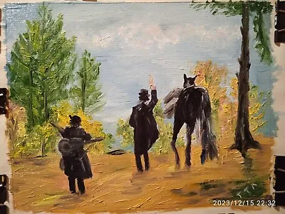 Original Art Oil Painting. Ancient Strolling Songsters Musicians. Canvas  8x10in • $98.55