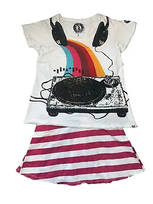 Mini Shatsu Girls Summer DJ Double Layer Cap Sleeve Striped Skirt Dress 8 • $24