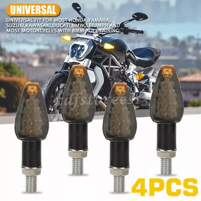 4x Smoke Mini LED Motorcycle Turn Signals Indicator Blinker Amber Universal 10MM • $11.99