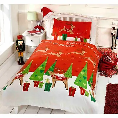 £10.95 • Buy Christmas Toddler Duvet Cover Set Junior Cot Bed Boys Girls Xmas Bedding Red