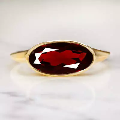 Moval Red Garnet 14k Yellow Gold Ring East West Bezel Oval Marquise Solitaire • $325