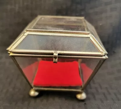 Vintage Enesco Glass Brass Curio Trinket Box Display • $40