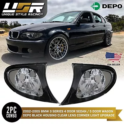 DEPO Euro Style Black / Clear Corner Signal Light Pair For 02-05 BMW E46 4D / 5D • $39.04