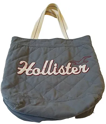 Hollister California Gray White Cotton Quilted Tote Bag  Embroidered Seagull • £18.99