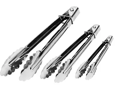 3x Stainless Steel Salad Tongs BBQ Kitchen Cooking Food Serving Utensil Tong Bar • £4.98