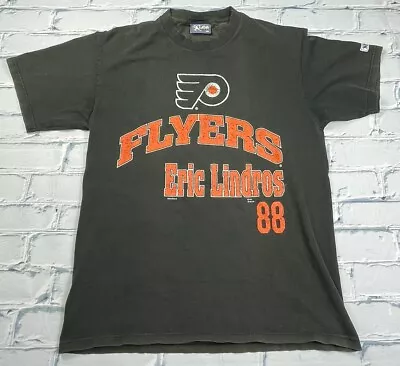 Vintage 90s Philadelphia Flyers NHL Hockey Eric Lindros Black T-Shirt Men’s Sz M • $15