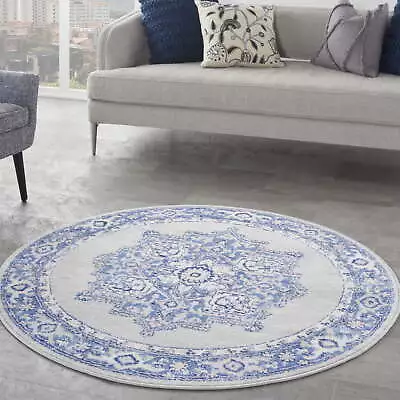 Nourison Whimsicle Farmhouse Grey Blue 5' X Round Area Rug (5' Round) Home Rugs • $36.38