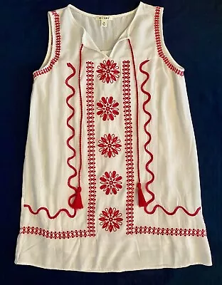 Francesca’s Miami Boho Embroidered Sleeveless Tunic Top White Flowy Size Medium • $14.90