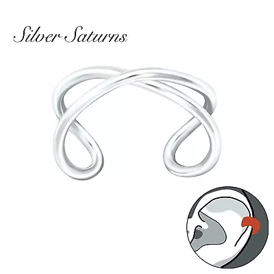 925 Sterling Silver Thin Criss Cross Design Ear Cuff Wrap Infinity Upper Ear • £5.49