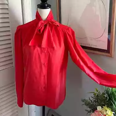 Vintage CELESTE SPORT Womens Red Career Blouse Tie Neck Retro Secretary | *M • $21.98