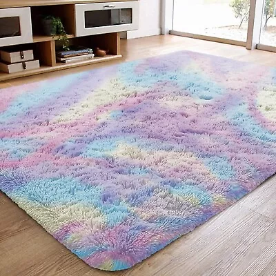 Fluffy Rugs Large Shaggy Rug Bedroom Living Room Anti Slip Soft Carpet Floor Mat • £8.99