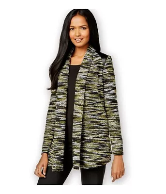ECI New York Womens Faux-Leather Boucle Cardigan Sweater Green X-Small • $22.06