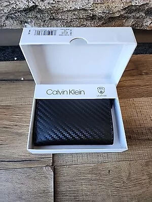 CALVIN KLEIN 110004 Men Genuine Leather TRIFOLD Wallet Valet RFID Shield CARBON • $35