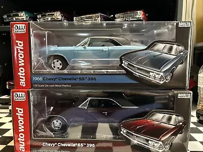 Lot Of 2 Auto World 1966 Chevelles SS 396 Light Blue And Maroon • $76