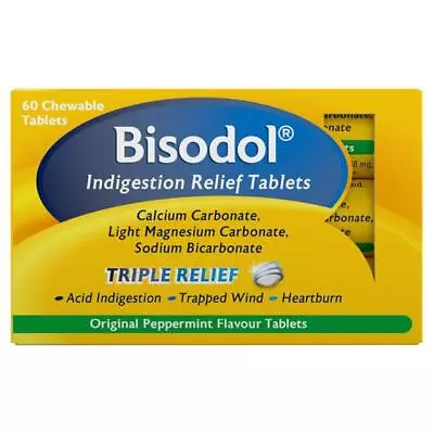 Bisodol Indigestion Relief 60 Tablets Acid Reflux Heartburn Trapped Wind • £7.99