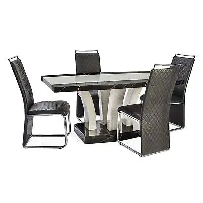 £249 • Buy Marble Effect MDF Dining Table With 6 Chairs In Black-white, Full Black, Brown