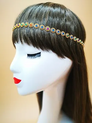 70s Mixed Flower Hippy Bohemian Hair Head Chain Rainbow Boho Tams Accessories • £6.50