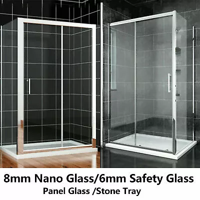 Shower Enclosure And Tray Sliding Door Walk In Cubicle 6/8mm Glass Screen Panel • £333.99